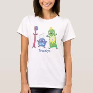 かわいい歯ブラシ歯磨き歯磨き用フロス漫画 Tシャツ