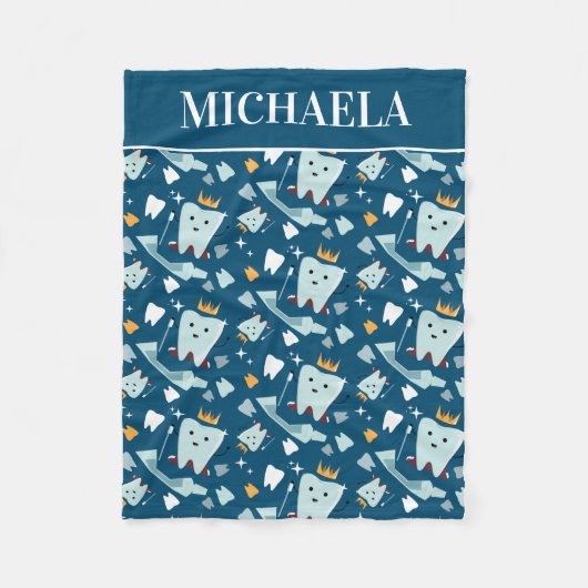 かわいい歯医者の歯形衛生士の名前 フリースブランケット (正面)