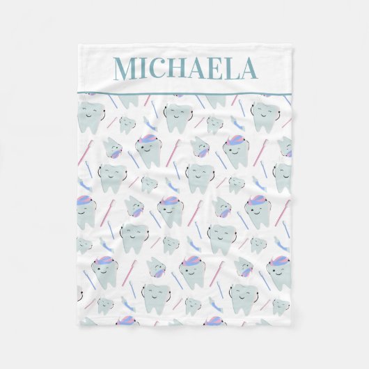 かわいい歯医者歯科衛生士歯型白 フリースブランケット (正面)