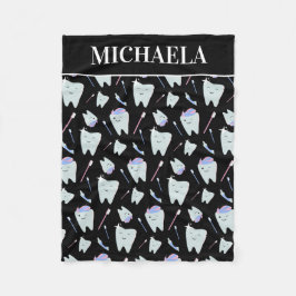 かわいい歯医者歯科衛生士歯型黒 フリースブランケット