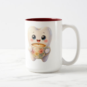かわいい歯科衛生士のコーヒーマグ、面白い歯のマスコット ツートーンマグカップ