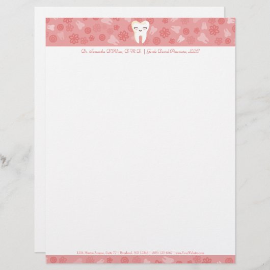 かわいい歯 - ピンクのカスタムレター헤드 レターヘッド (正面/裏面)