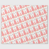 かわいい歯-ピンクの包装紙のパターン ラッピングペーパー (フラット)