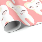 かわいい歯-ピンクの包装紙のパターン ラッピングペーパー (ロールコーナー)