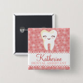 かわいい歯-ピンクの名前をカスタムするのバッジボタン 缶バッジ (正面&裏面)