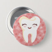 かわいい歯-ピンクPinボタン 缶バッジ (正面&裏面)