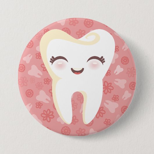 かわいい歯-ピンクPinボタン 缶バッジ (正面)