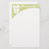 かわいい歯 – 緑の文房具パーソナライズされた具 便箋 (正面/裏面)