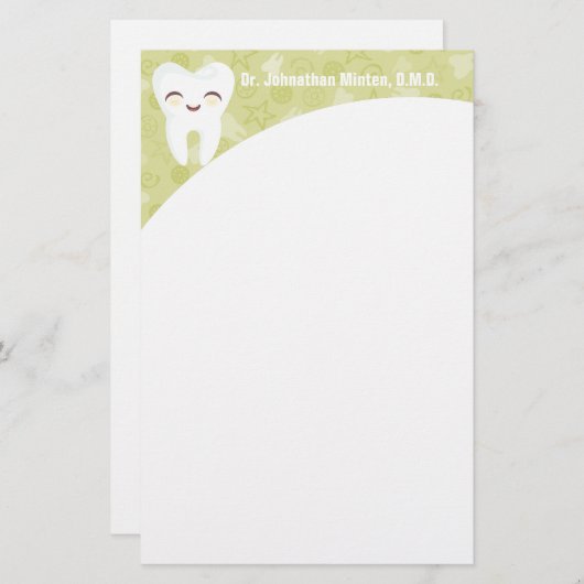 かわいい歯 – 緑の文房具パーソナライズされた具 便箋 (正面/裏面)