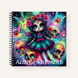 かわいい死んだ人形と砂糖のスカル作品 ノートブック