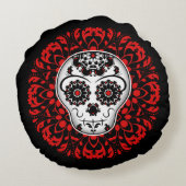 かわいい死んだ砂糖の日スカルハロウィーン ラウンドクッション (裏面)