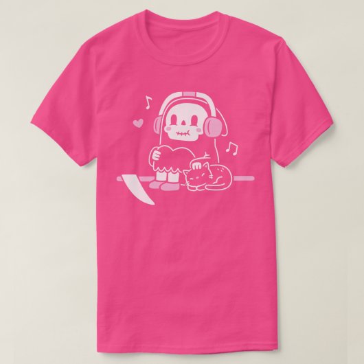 かわいい死神が猫と休憩おもしろい Tシャツ (デザイン正面)
