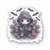 かわいい死神のハロウィン - 愛らしいダークファンタジー シール (正面)