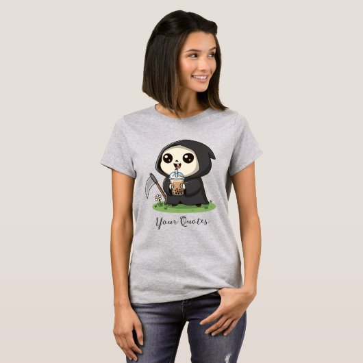 かわいい死神のボバティー飲み物 Tシャツ (正面フル)