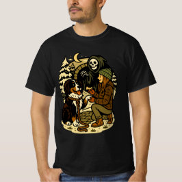 かわいい死神の女の子と犬のホラーな森の夜 Tシャツ