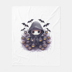 かわいい死神 ハロウィン - 愛らしいダークファンタジー フリースブランケット