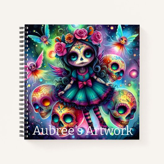 かわいい死者の日ドールとスugar Skulls アートワーク ノートブック (正面)