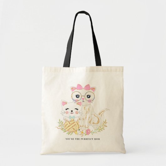 かわいい母および娘猫の花の母の日 トートバッグ (正面)