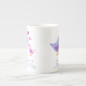 かわいい母および子供の鳥の母の日 ボーンチャイナマグカップ (正面)