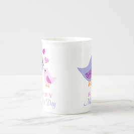 かわいい母および子供の鳥の母の日 ボーンチャイナマグカップ