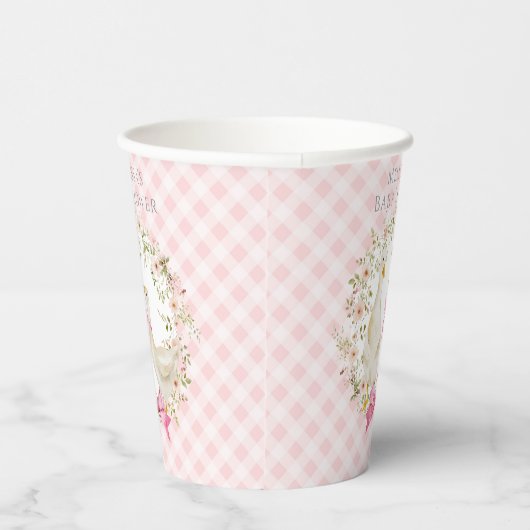 かわいい母とガチョウの小さなギンガムベビーシャワーガール 紙コップ (右)