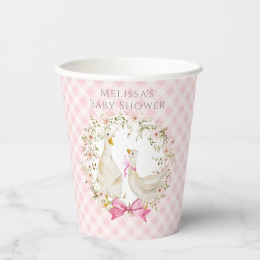 かわいい母とガチョウの小さなギンガムベビーシャワーガール 紙コップ (正面)