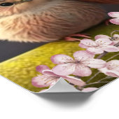 かわいい母とベビーの鳥と木の上にピンクの花をアート ポスター (角)