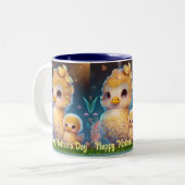 かわいい母とベビーアヒルinガーデン母の日の芸術 ツートーンマグカップ (正面左)