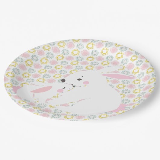 かわいい母とベビーガールバニー赤ちゃんシャワー ペーパープレート (アングル)