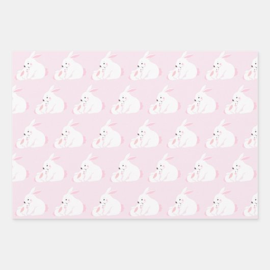 かわいい母とベビーガールバニー |ピンク ラッピングペーパーシート (正面)