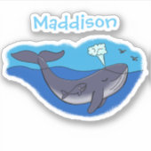 かわいい母とベビークジラ漫画イラストレーション シール (正面)