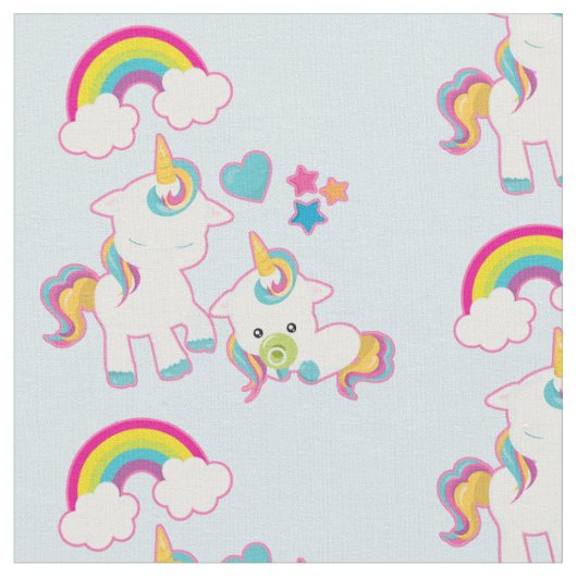 かわいい母とベビーユニコーン魔法のパターン ファブリック (クローズアップ)