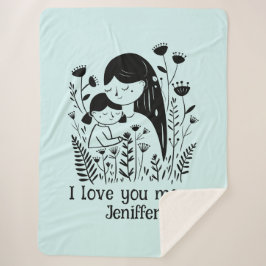 かわいい母と娘が抱き締める母の日ブルー シェルパブランケット