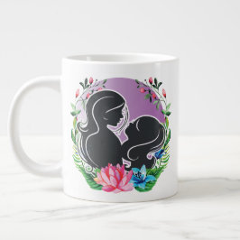 かわいい母と娘と色とりどりの花 ジャンボコーヒーマグカップ