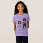 かわいい母と娘の虹のイラストの女の子 Tシャツ (正面フル)