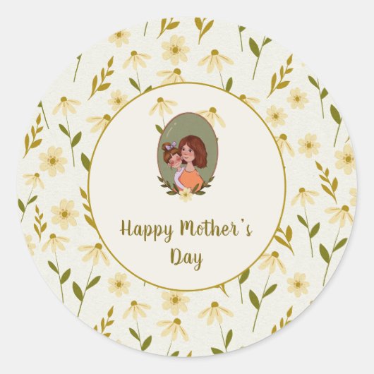 かわいい母と子イラストレーション母の日 ラウンドシール (正面)