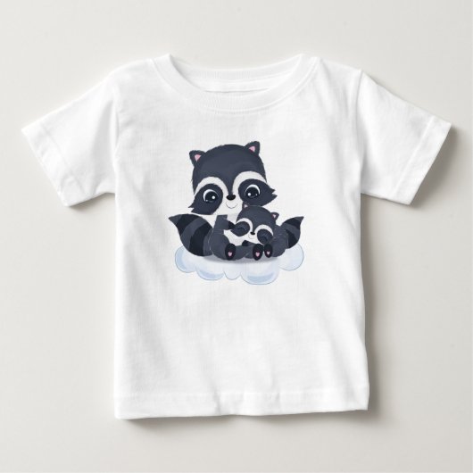 かわいい母と赤ちゃんのアライグマのキャラクター ベビーTシャツ (正面)