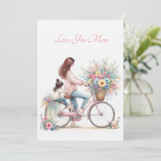 かわいい母の子バイク水の色の母の日 シーズンカード (スタンド正面)