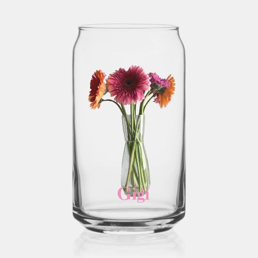 かわいい母の日のガーベラの花の写真 ギギ ガラス缶 (正面)