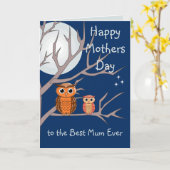 かわいい母の日のフクロウの折りたたみグリーティングカード カード (黄色い花)