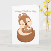 かわいい母の日の休日のリス カード (黄色い花)