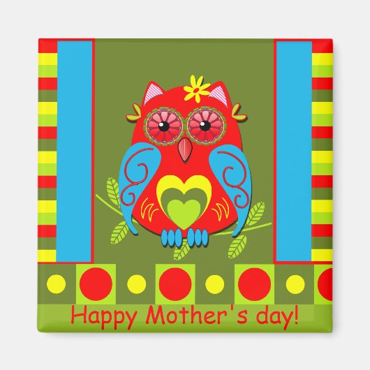 かわいい母の日の磁石とフクロウ マグネット (正面)