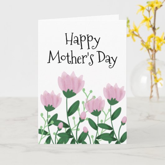 かわいい母の日ピンクフローラ カード (黄色い花)