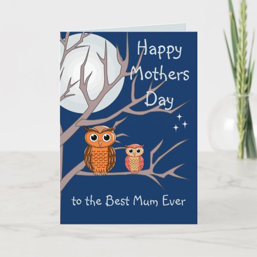 かわいい母の日フクロウの折りたたみグリーティングカード カード (正面)