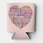 かわいい母の日ワードアートハートタイポグラフィ 缶クーラー (正面)