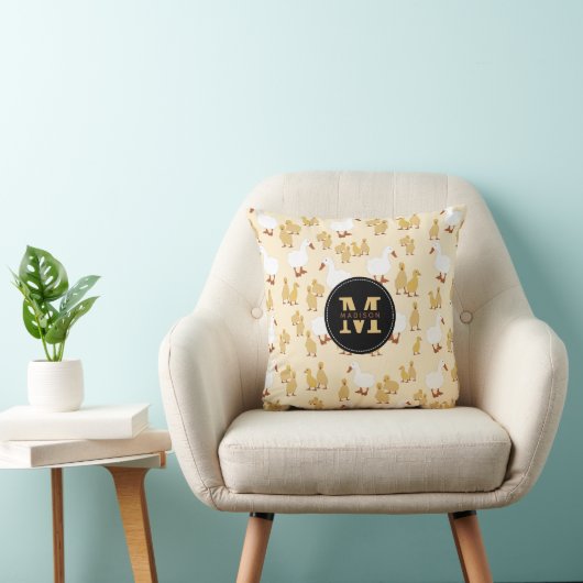 かわいい母アヒル&ベビーアクリングパターンモノグラム クッション (椅子)