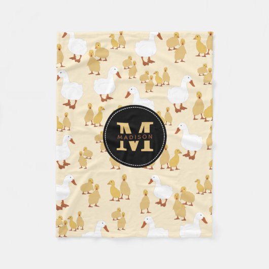 かわいい母アヒル&ベビーアクリングパターンモノグラム フリースブランケット (正面)