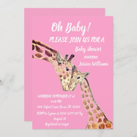 かわいい母ベビーガールGiraffe Safari Boho Animals 招待状 (正面/裏面)