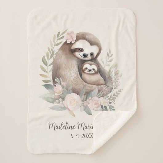 かわいい母ベビーナスネーム誕生日 シェルパブランケット (正面)