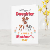 かわいい母犬の子犬の漫画のお母さんの日 カード (黄色い花)